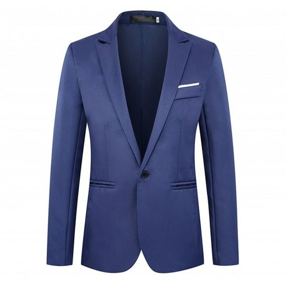 Clearance! Hontri Mens Suit Slim Fit One Button Solid Tuxedo Blazers Jacket Business Suits Wedding Party Homecoming Suits for Men Suits for Men Blue L