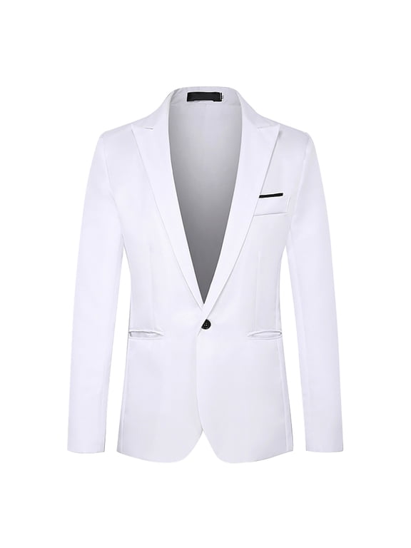 Clearance! Hontri Mens Suit Slim Fit One Button Solid Tuxedo Blazers Jacket Business Suits Wedding Party Homecoming Suits for Men Suits for Men White L