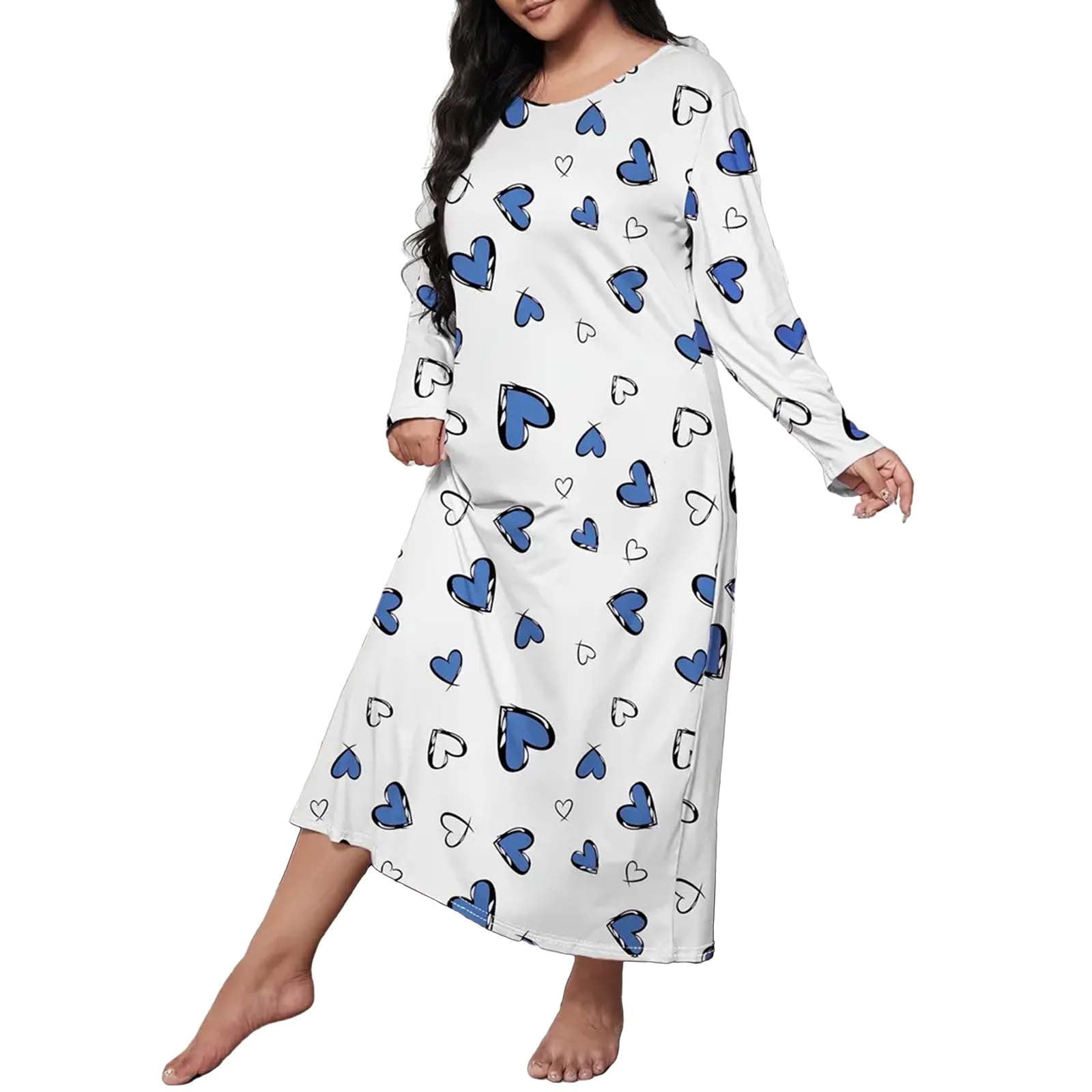 Clearance! Hontri Nightgowns for Women Plus Size Casual Sleep Dress ...