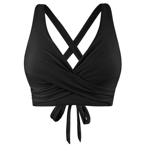 Clearance! Hontri Plus Size Swimwear Women Lace up Swimwear Tops Underwire Full Coverage Bikini Top Push up Swim Crop Top Tie Back Bathing Suit Tops Black,Xxl