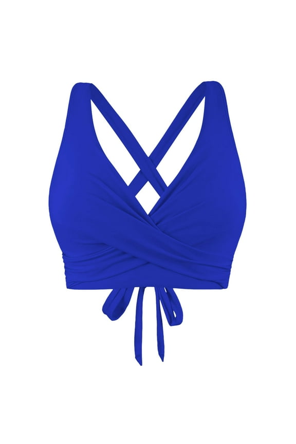 Clearance! Hontri Plus Size Swimwear Women Lace up Swimwear Tops Underwire Full Coverage Bikini Top Push up Swim Crop Top Tie Back Bathing Suit Tops Blue,Xl