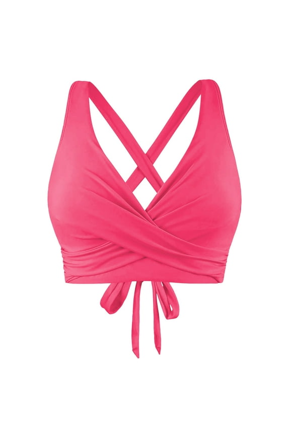 Clearance! Hontri Plus Size Swimwear Women Lace up Swimwear Tops Underwire Full Coverage Bikini Top Push up Swim Crop Top Tie Back Bathing Suit Tops Pink,L
