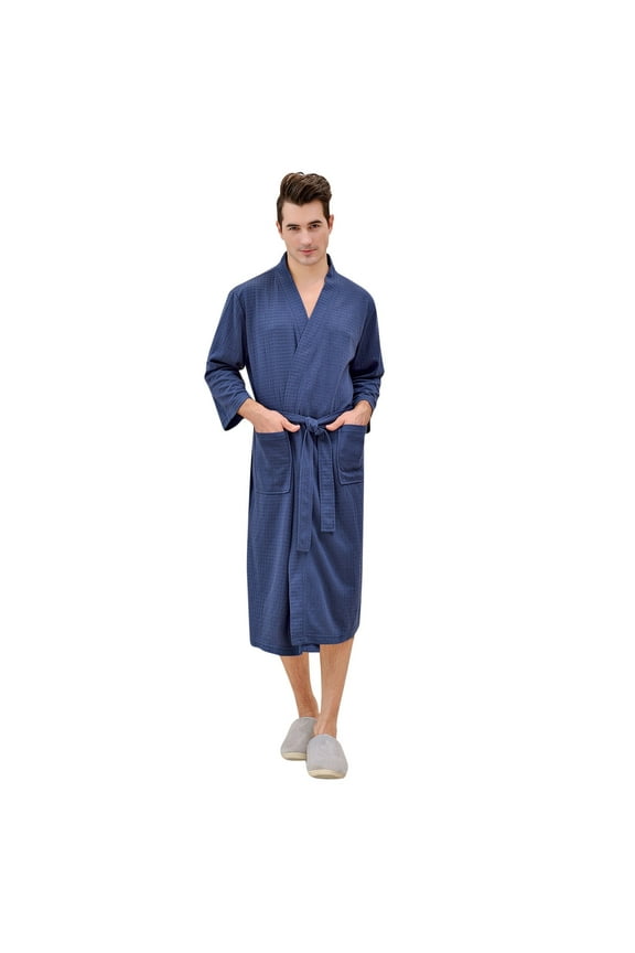 Clearance! Hontri Robes Couple Long Cardigan Hotel Home Wear Bathrobe Bathrobe Bathrobe Nightgown Bath Robes Unisex Navy,Xl