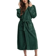 Clearance! Hontri Robes Women Hooded Fleece Bathrobe Lightweight Soft Plush Long Flannel Sleepwear Fleece Hooded Bathrobe Plush Long Warm Robe Bath Robes Unisex Green,Xxl