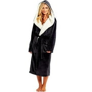 Clearance! Hontri Robes Women Winter Plush Lengthened Shawl Bathrobe Home Clothes Long Sleeved Robe Coat Bath Robes Unisex Black,L