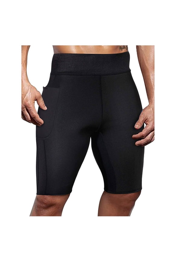 Shapers Men Weight Sweat Workout Short Athletic Pant Legging Fat Burner Slimming Shorts Black S
