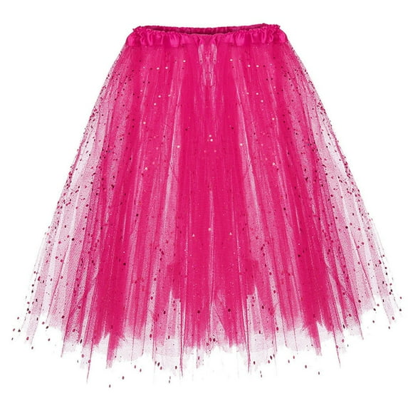 Clearance! Hontri Skirts for Women Europe And The United States Three Layer Tutu Skirt Adult Half Shaggy Skirt Highlights Glitter New Hot Skirts for Women Hot Pink,One Size