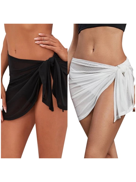 Clearance! Hontri Skirts for Women 2 Pieces Women Beach Sarongs Sheer Cover Ups Mesh Bikini Wrap Skirt for Swimwear Swimwears Cover-Ups Black,L