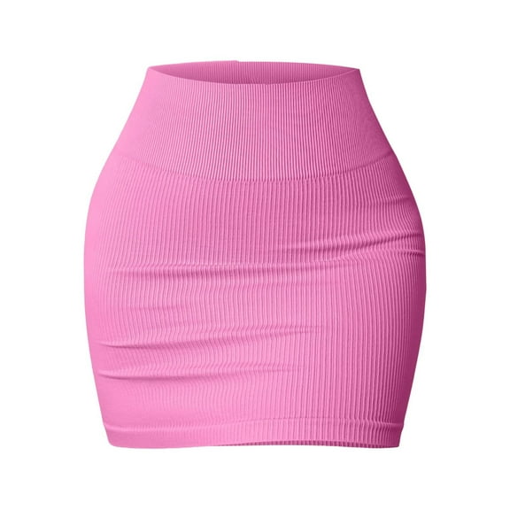Clearance! Hontri Skirts for Women Women's 1 Skirts Basic Versatile Stretchy Ribbed Casual High Waist Mini Skirt Skirts for Women Pink,M