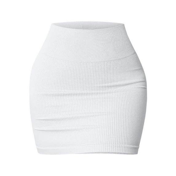 Clearance! Hontri Skirts for Women Women's 1 Skirts Basic Versatile Stretchy Ribbed Casual High Waist Mini Skirt Skirts for Women White,S