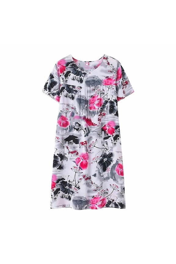 Clearance! Hontri Summer Cotton Silk Short Sleeved Sleep Dress for Middle Aged Women New Loose Fitting Home Wear Elderly Sleepwear Plus Size Dress Nightgowns for Women Black