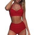 thumbnail image 1 of Clearance! Hontri Tankini Swimsuits for Women Ruched Women Swimsuit High Vintage Set Bikini Print Retro Waist Two Swimwears Tankinis Set Bathing Suit for Women Red,L, 1 of 3