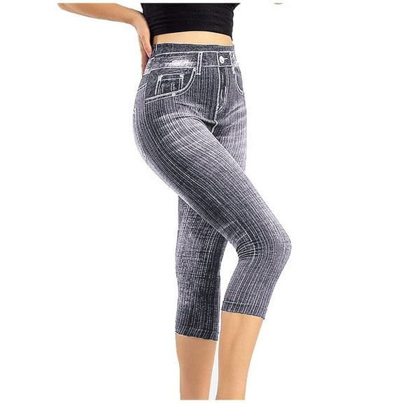 Clearance! Hontri Waist Elastic Capris Jeans Leggings High Leggings Women's Imitation Pants Women's Legging Grey Xl
