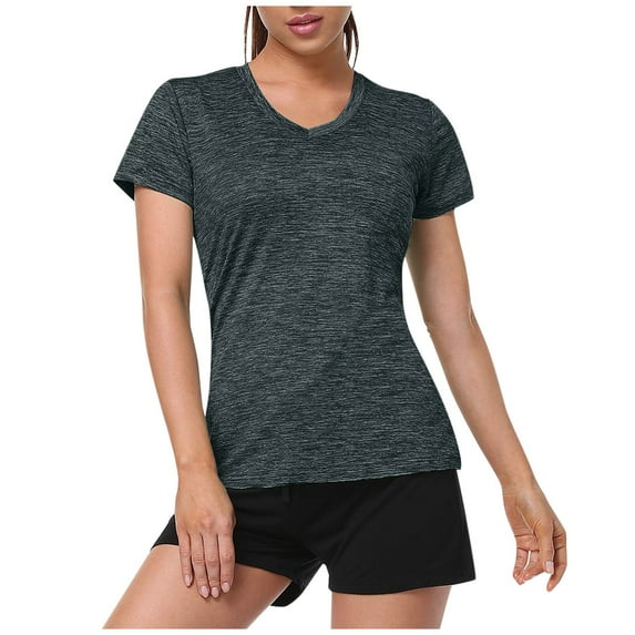 Clearance! Hontri Women V Neck Short Sleeve Moisture Wicking Athletic Shirts Sport Activewear Top Women's T-Shirts Black S