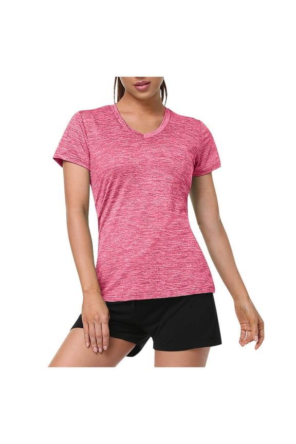 Clearance! Hontri Women V Neck Short Sleeve Moisture Wicking Athletic Shirts Sport Activewear Top Women's T-Shirts Pink Xl