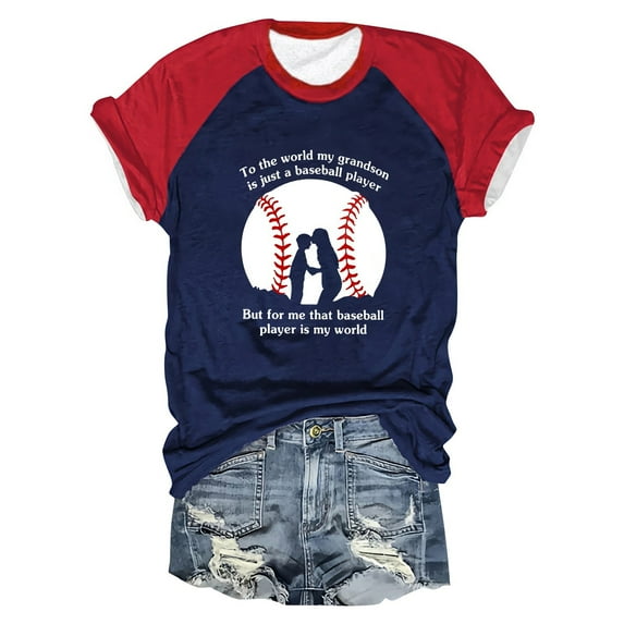 Clearance! Hontri Women's Color Block Raglan Baseball Letters Printed Round Neck Casual Short Sleeve Baseball T Shirt Women's T-Shirts Brown Xxl