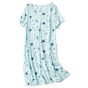 Clearance! Hontri Women's Cotton Nightgown Sleepwear Short Sleeves Shirt Casual Print Sleepdress Nightgowns for Women Green L