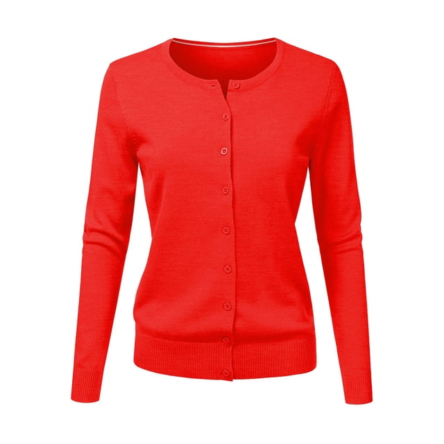 Clearance! Hontri Women's Round Neck Cardigan Knitted Long Sleeved Large Yards Loose Solid Color Short Sweater Jacket Cardigan Women's Cardigan Red M