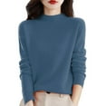 thumbnail image 1 of Clearance! Hontri Women's Semi Turtleneck Sweater Long Sleeve Solid Color Pullover with A Base Shirt Autumn And Winter Warm Loose Sweater Women's Pullover Sweater Light Blue 3Xl, 1 of 5