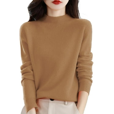 Clearance! Hontri Women's Semi Turtleneck Sweater Long Sleeve Solid Color Pullover with A Base Shirt Autumn And Winter Warm Loose Sweater Women's Pullover Sweater Gold M