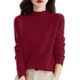 thumbnail image 1 of Clearance! Hontri Women's Semi Turtleneck Sweater Long Sleeve Solid Color Pullover with A Base Shirt Autumn And Winter Warm Loose Sweater Women's Pullover Sweater Wine M, 1 of 5