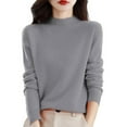 thumbnail image 1 of Clearance! Hontri Women's Semi Turtleneck Sweater Long Sleeve Solid Color Pullover with A Base Shirt Autumn And Winter Warm Loose Sweater Women's Pullover Sweater Grey M, 1 of 5