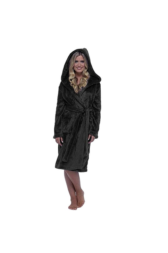 Clearance! Hontri Women's Sleepwear Women Winter Coat Jacket Plush Lengthened Shawl Bathrobe Home Clothes Long Sleeved Robe Hooded Soft Coat Black,4Xl