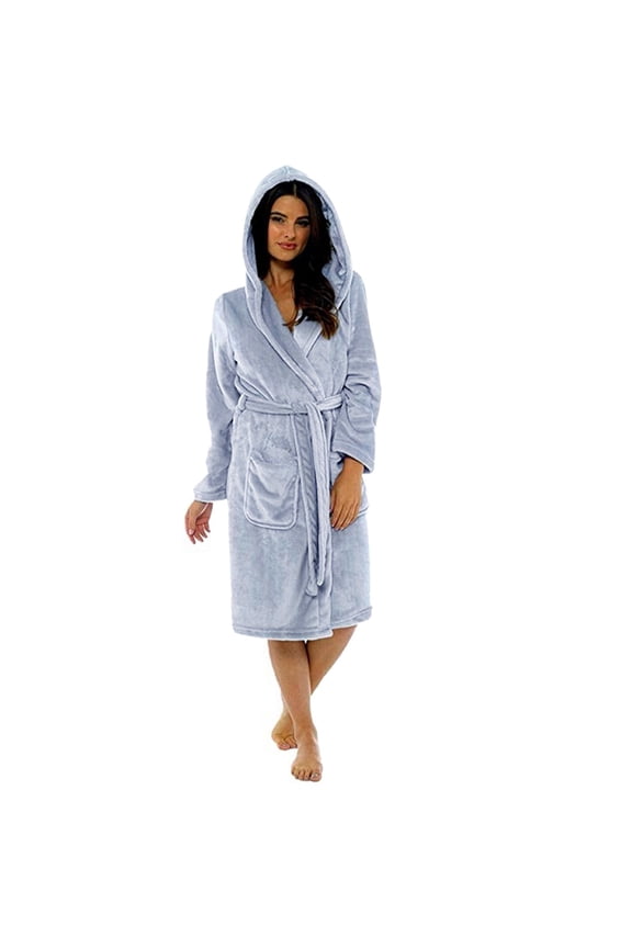 Clearance! Hontri Women's Sleepwear Women Winter Coat Jacket Plush Lengthened Shawl Bathrobe Home Clothes Long Sleeved Robe Hooded Soft Coat Grey,4Xl