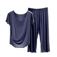 thumbnail image 1 of Clearance! Hontri Women's Sleepwear Women's Solid Color Pajamas Round Neck Short Sleeved Pajamas And Capris Pajama Set ,, 1 of 6