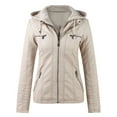 thumbnail image 1 of Clearance! Hontri Women's Slim Leather Stand Collar Zip Motorcycle Suit Belt Coat Jacket Tops Women's Outerwear Vests Beige L, 1 of 7