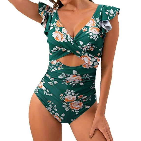 Clearance! Hontri Women's Slimming And Shielding Two Piece Swimsuit for Women with Straps Plus Size Swimwear Green Xxl