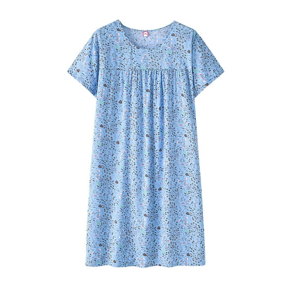 Clearance! Hontri Women's Summer Thin Short-Sleeved Nightdress Loose Home Wear Dress Multi-Color One Size
