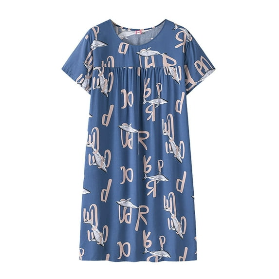 Clearance! Hontri Women's Summer Thin Short-Sleeved Nightdress Loose Home Wear Dress Multi-Color One Size