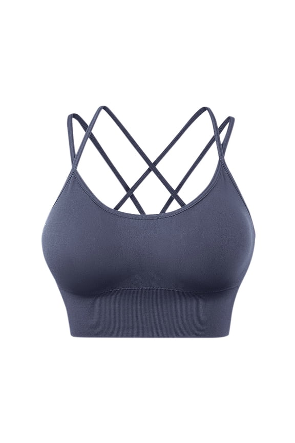 Clearance! Hontri Womens Back Sport Bras Padded Strappy Cropped Bras for Yoga Workout Fitness Low Impact Bras Bras for Women Blue M