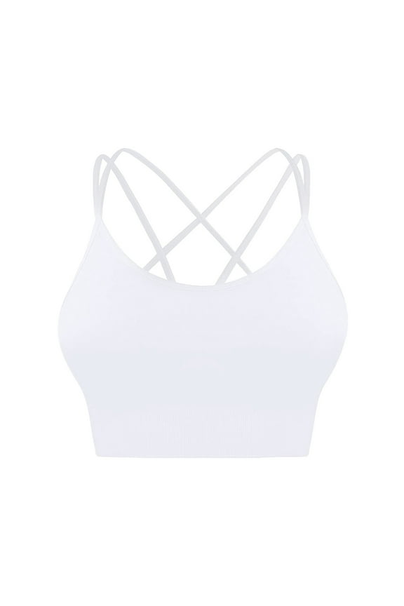 Clearance! Hontri Womens Back Sport Bras Padded Strappy Cropped Bras for Yoga Workout Fitness Low Impact Bras Bras for Women White S