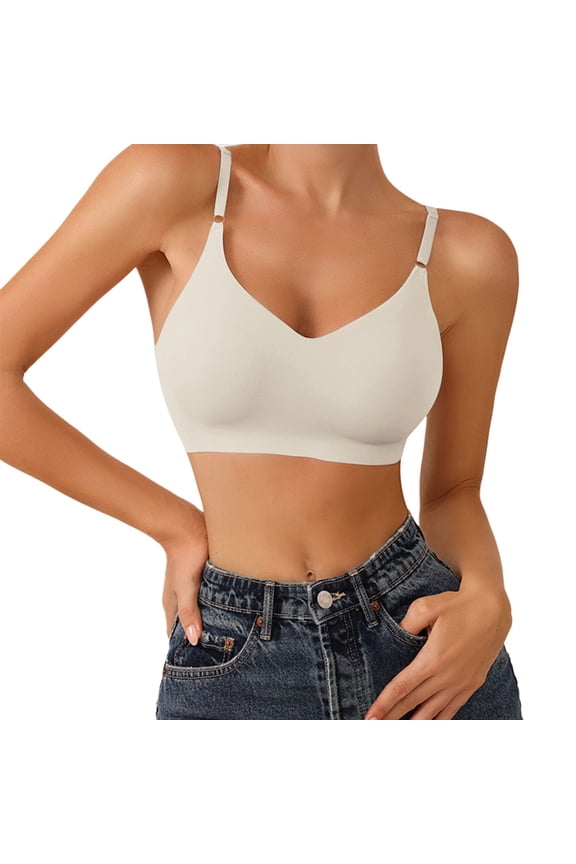 Push Up Bras for Women Comfort Lightly Lined Seamless Wireless Triangle Bralette Bra White M