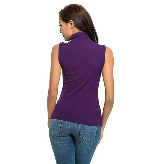 Hontri Women's Tanks & Camis Womens Sleeveless Solid Slim Fit Turtleneck Tee Shirt Top Blouse Purple L