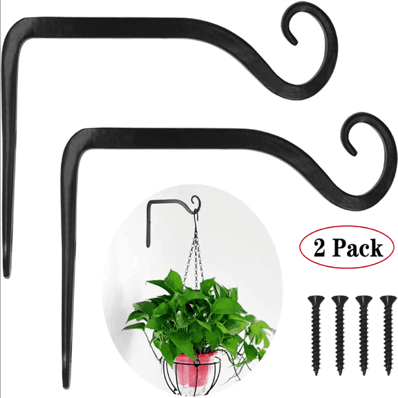 Clearance Hooks under $5 2 Pack Wall Hook Hanging Bracket Decorative Straight Hanger For Bird Feeders Planters Wind Chimes Indoor Outdoor 6 Inch Black