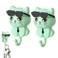 thumbnail image 1 of Hooks under $5,Cat Key Holder Creative Cat Shape Hooks 2 Pack Adhesive Coat Hooks Cute Cat Hooks With Sunglasses Decorative Cat Hooks For Keys Towel Hat Coat, 1 of 7