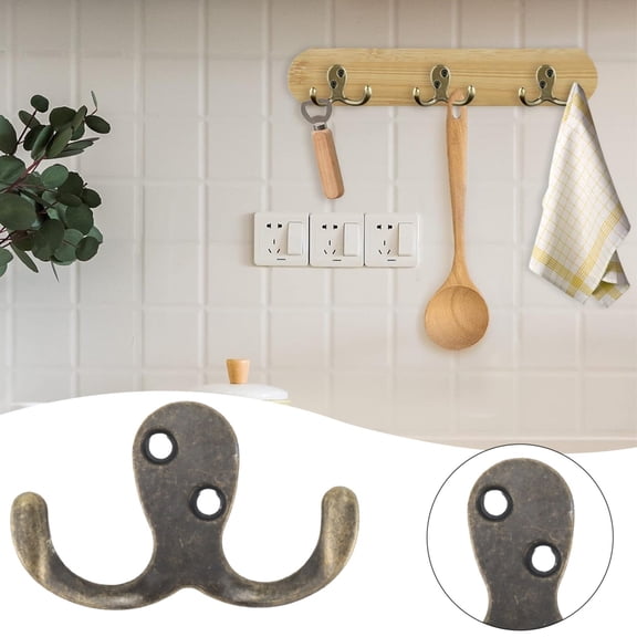 Clearance Hooks under $5 Double Fork Coat And Hat Hook Wall Mounted Antique Brass Wall Hook Practical Rural Hook Suitable For Jackets Scarves Bags Towels Keys Hats Cups Hats