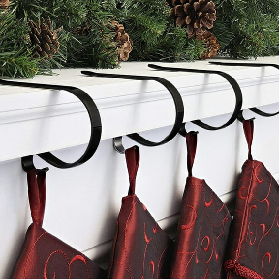 Clearance Hooks under $5,4 Pack Christmas Stocking Holder Low Profile Metal Stocking Hook Christmas Fireplace Hooks