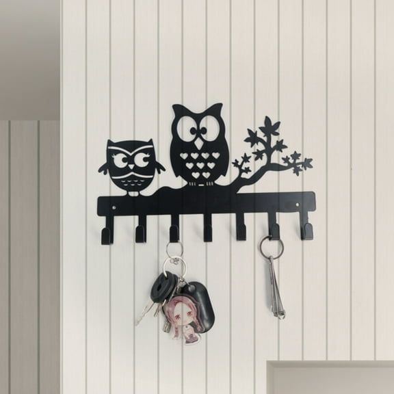 Clearance Hooks under $5 Keys Holder For Wall Metal Vintage Owl Keys Hook Home Decor Key Hanger Decorative With 7 Hooks Black