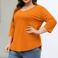 thumbnail image 1 of Horkkom 3/4 Length Sleeve Womens Tops Plus Size V Neck Solid Color Tops Fall Casual Tunic Tops Orange 2XL, 1 of 8