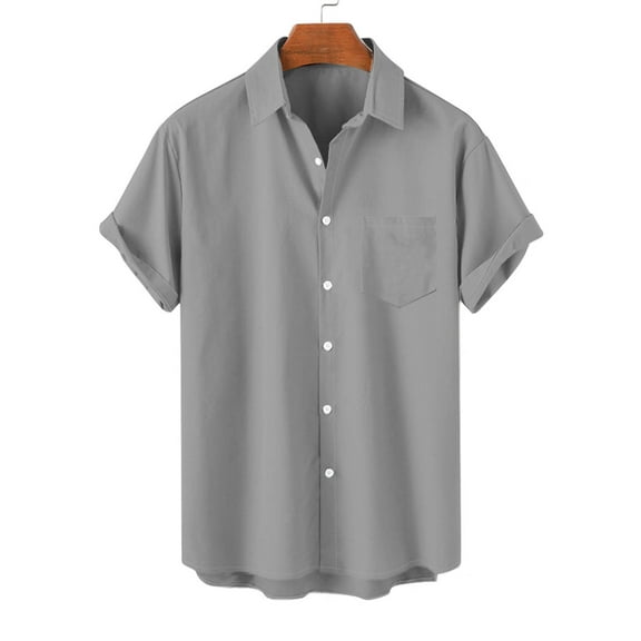 Horkkom Bowling Shirts for Men Casual Short Sleeve Hawaiian Shirt Summer Loose Solid Color Button Up Shirt with Pocket