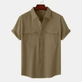 thumbnail image 1 of Horkkom Bowling Shirts for Men Casual Short Sleeve Hawaiian Shirt Summer Loose Solid Color Button Up Shirt with Pockets, 1 of 7