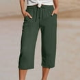 thumbnail image 1 of Horkkom Capris Pants for Women Elastic Waist Drawstring Linen Pants with Pockets Casual Solid Color Beach Pants Green L, 1 of 6