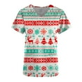 thumbnail image 1 of Clearance Horkkom Christmas Scrub Tops Women Christmas Tree Printed Nurse Scrubs V Neck Short Sleeve Uniform T-shirt with Pockets, 1 of 4