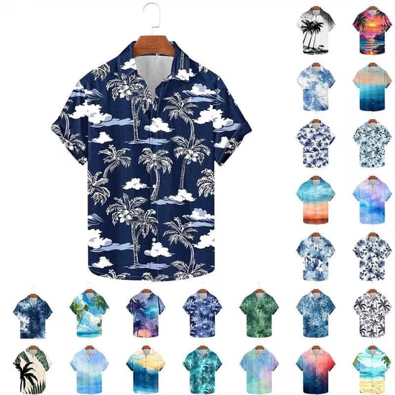 Horkkom Hawaiian Shirt for Men Short Sleeve Button Up Beach Shirts Summer Casual Tropical Floral Printed Shirts