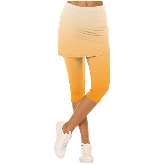 Horkkom Leggings for Women Elastic Waist Capris Athletic Skirts Gradient Print Stretch Yoga Pants Yellow L