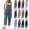 thumbnail image 1 of Horkkom Linen Overalls for Women Sleeveless Long Pants with Pocket Jumpsuits Casual Solid Color Rompers Green XL, 1 of 9